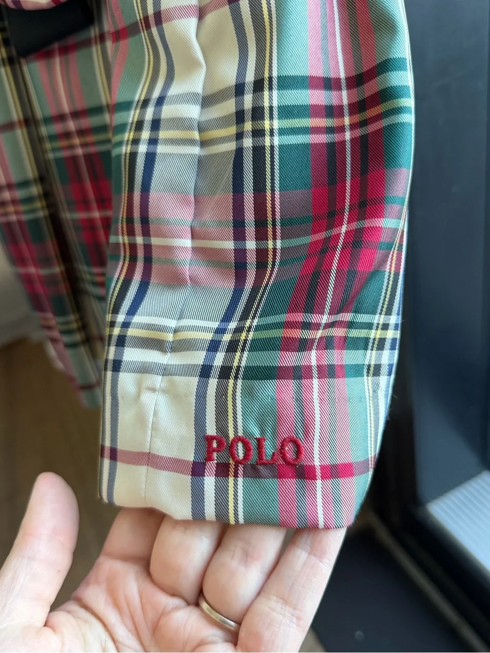 Ralph Lauren Red, Green and Cream Plaid Dress with Black Waistband
